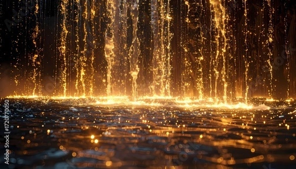 Fototapeta Golden Liquid Streams Falling into a Shimmering Pool.
