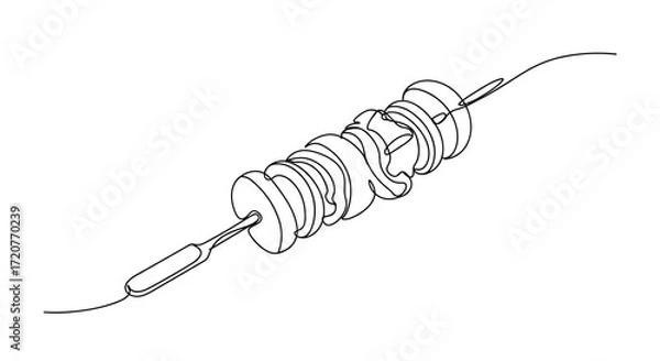 Fototapeta Line drawing of a sewing machine with thread and bobbin  
