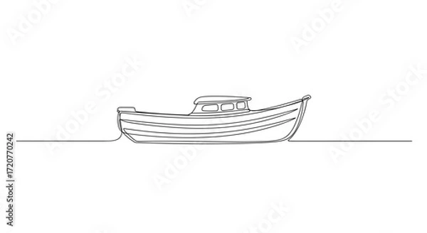 Fototapeta Boat illustration in minimalist style with simple lines on white background  