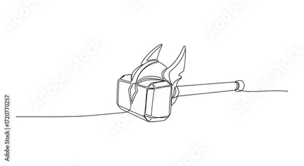 Fototapeta Cartoonish fantasy hammer with wings in simple line art style  