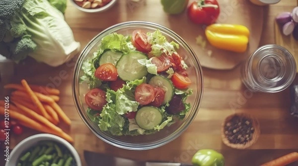 Fototapeta Fresh and Colorful Vegetable Salad with Natural Ingredients Ready to Serve