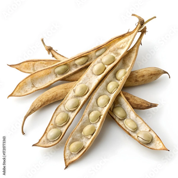 Fototapeta Dried cluster beans, dehydrated vegetable pods isolated on white background, commonly used in cooking,