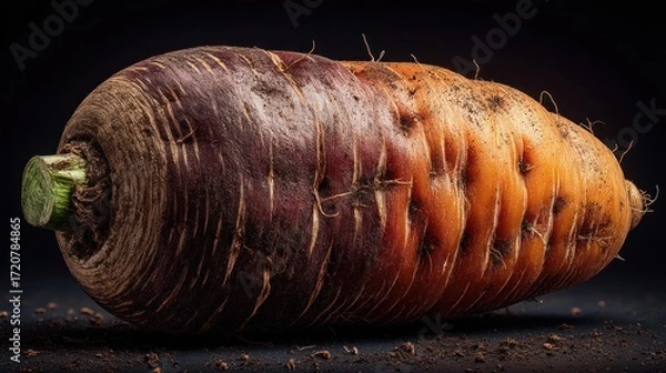 Obraz Close-up of a vibrant, gradient carrot with unique coloration and textures