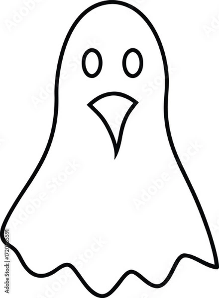 Fototapeta Vector art of a simple, handdrawn illustration of a ghost with a friendly, slightly surprised expression, isolated on a, perfect for halloween themes and childrens content