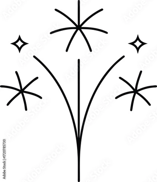 Fototapeta Vector art of simple black and white line art illustration of a firework exploding with sparks and star shapes