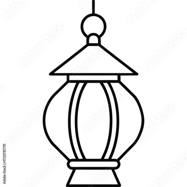Fototapeta Vector art of a simple black and white line drawing of a traditional lantern, isolated on a, perfect for decorative purposes or cultural illustrations
