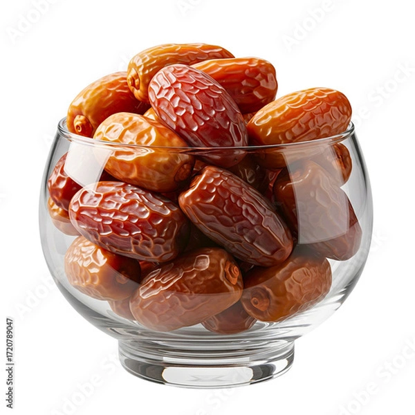 Fototapeta Dates in Glass Bowl, isolated on transparent background	
