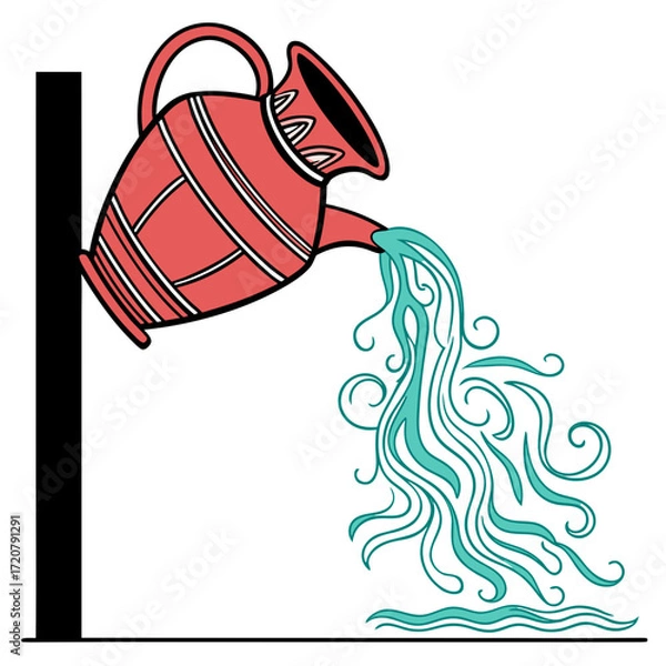 Fototapeta Vector art of aquarius zodiac sign symbol, a jug pouring water