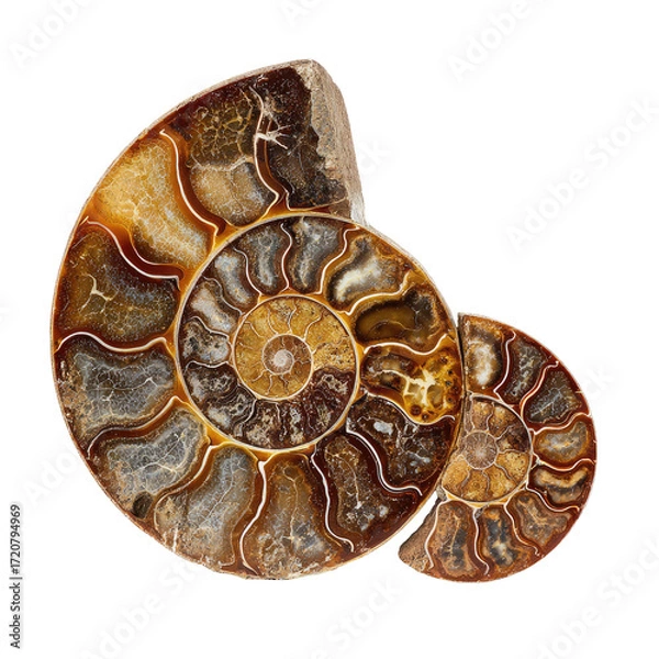 Obraz Fossil ammonite pair, intricate spiral