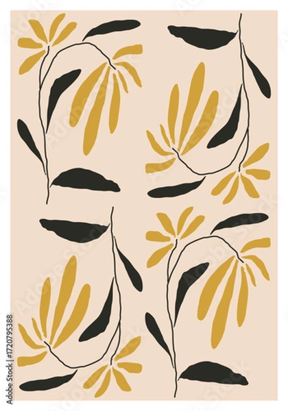 Fototapeta Minimalist poster with abstract art botanical composition in trendy contemporary collage style