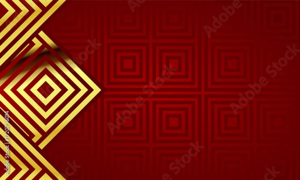 Fototapeta Luxury modern aesthetic abstract red background with elegant golden geometric pattern