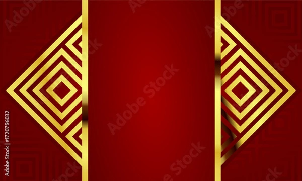 Fototapeta Aesthetic luxury modern abstract red background with golden vertical frame decoration
