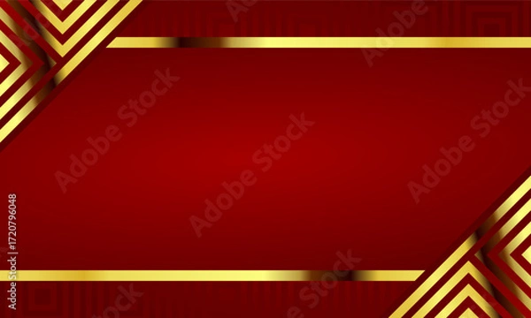 Fototapeta Luxury modern aesthetic abstract red background with golden border and geometric shapes