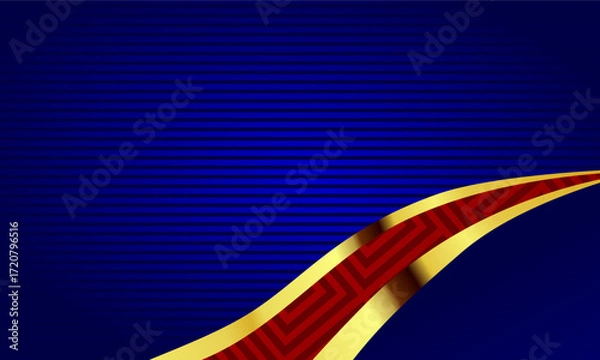 Fototapeta Luxury modern aesthetic background with golden wave design on deep blue abstract stripes