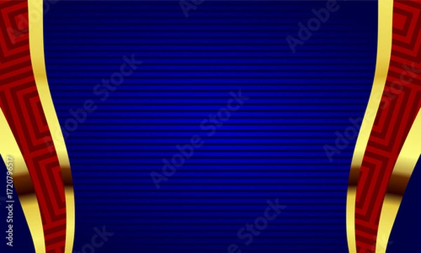 Obraz Luxury abstract background with golden curved edges and blue modern striped aesthetic