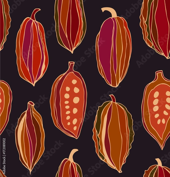 Obraz Seamless contrast pattern with cocoa beans. Decorative vector colorful chocolate background