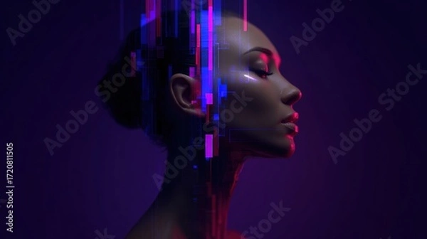 Obraz Elegant Profile of a Woman with Abstract Colorful Digital Effects
