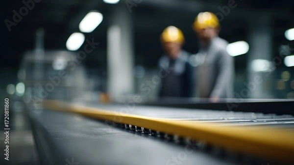 Obraz Focused Workers in Safety Helmets Overseeing Production Operations