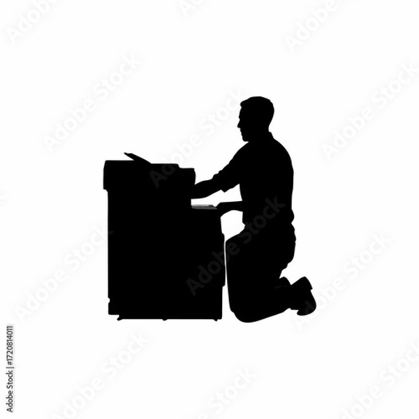Fototapeta It staff troubleshooting printer issues silhouette