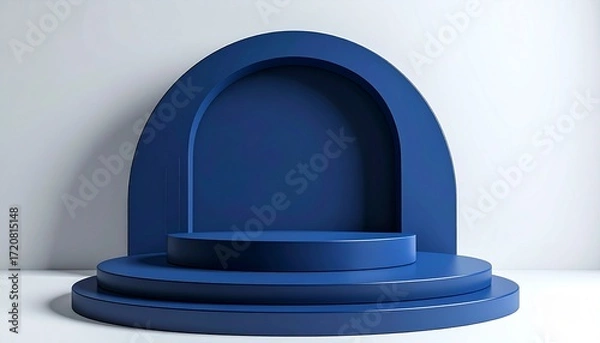 Fototapeta Navy Blue Curved Podium with Matte Finish on White Background