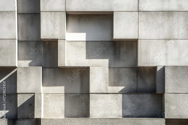Obraz Concrete brutalist facade with stepped shadow play