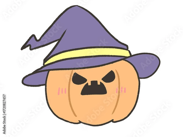 Fototapeta 怖い表情をしてる魔女の帽子をかぶるジャックオランタン