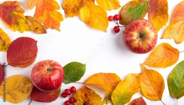 Obraz autumn leaves and apples：autumn leaves frame