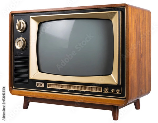 Obraz Vintage wooden television set with retro design and classic knobs, showcasing a timeless aesthetic appeal.