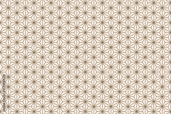 Fototapeta Asanoha Hemp Pattern — Dark Beige Lines on Linen White Background (Vector)
