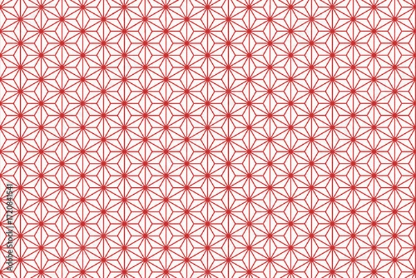 Fototapeta Asanoha Hemp Pattern Red on White — Vector Transparent Background