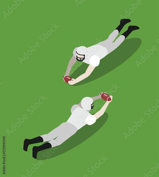 Fototapeta American Football Player Touch down Isometric Vector Set