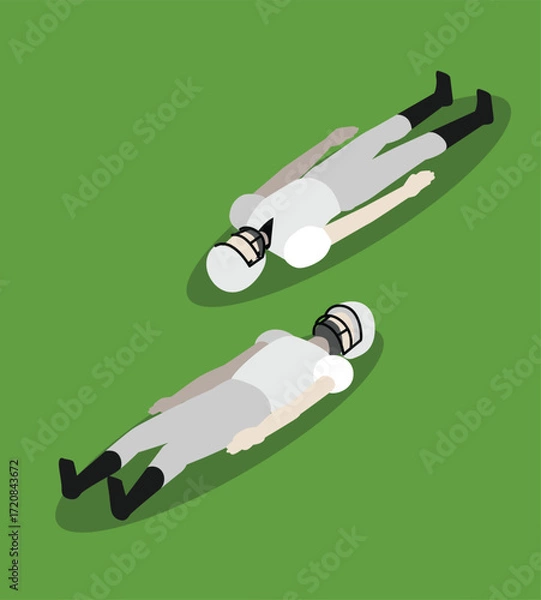 Fototapeta American Football Player Laying Down Isometric Vector Set