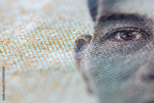Fototapeta Close-Up View of Detailed Currency Design Featuring Human Face