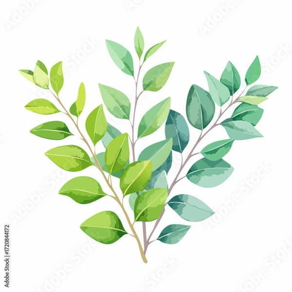 Fototapeta A green branches on a white background watercolor illustration with space for text generative ai
2