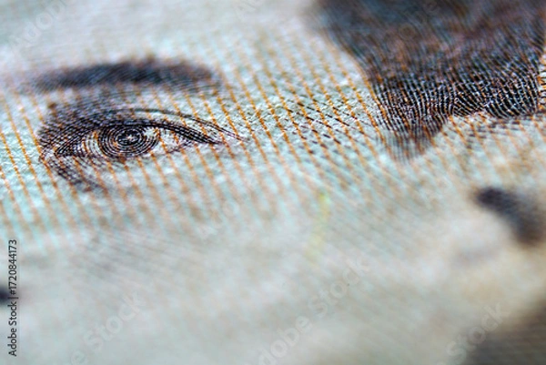 Fototapeta Extreme Close-up of Eye on Banknote with Detailed Textures and Patterns