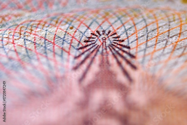Fototapeta Detailed Close-up of Intricate Printing Patterns on Currency Note