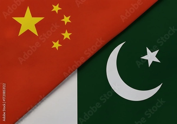 Fototapeta The flags of China and Pakistan are merged diagonally, symbolizing a strong alliance