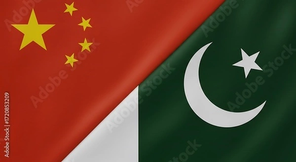 Fototapeta The flags of China and Pakistan are merged diagonally, symbolizing a strong alliance