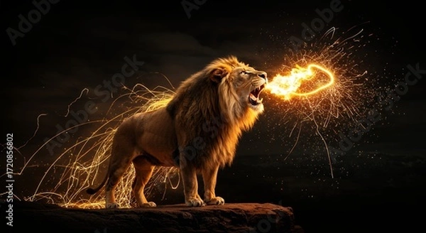 Obraz Lion roaring with fire
