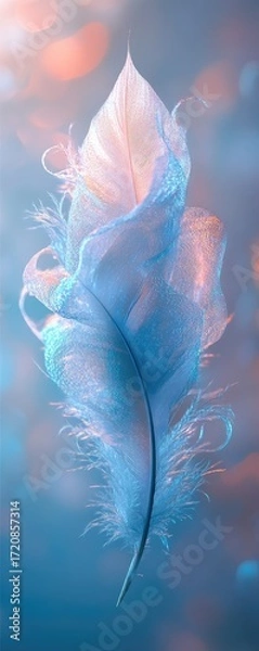 Fototapeta Delicate Blue Feather with Soft Bokeh Background