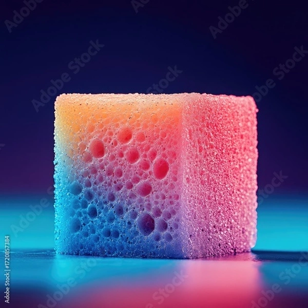 Fototapeta Colorful Sponge Close-Up with Gradient Lighting on Reflective Surface