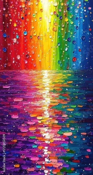 Fototapeta Colorful Abstract Painting: Rainbow Colors Reflecting on Water