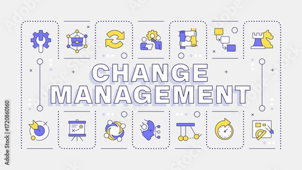Fototapeta Change management light word concept. Innovations in organization workflow. Business strategy. Typography banner. Vector illustration with title text, editable icons color. Hubot Sans font used