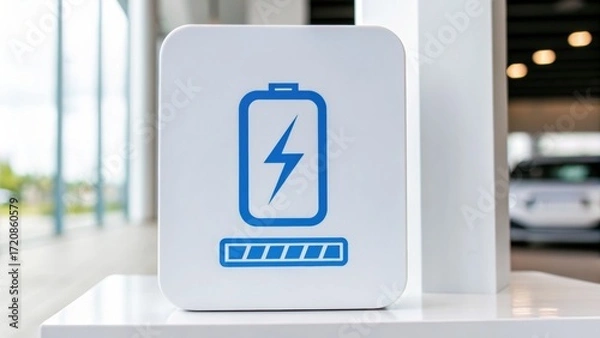 Fototapeta EV Icon Battery charging icon with a lightning bolt, symbolizing energy and power supply.