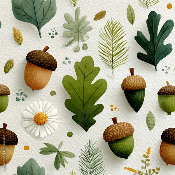 Fototapeta seamless pattern with acorns and leaves