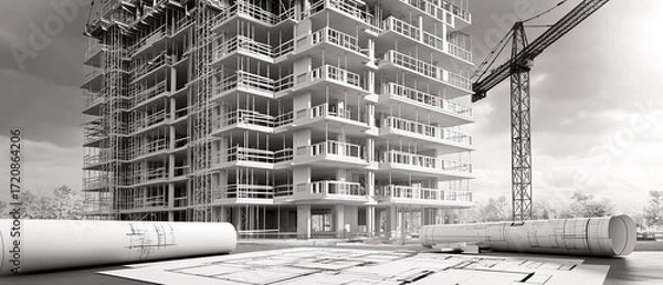 Obraz Ultra-realistic 3D rendering of a modern building construction site