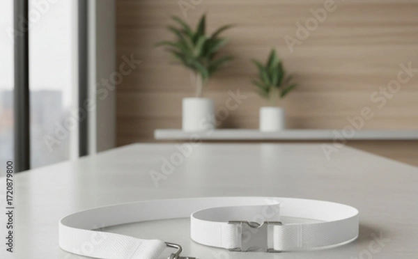 Fototapeta Minimalist White Lanyard on a Modern Desk with Clean Background