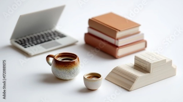 Obraz A cup of hot coffee with a chocolate bar on a wooden table in a cafe, perfect for a morning breakfast