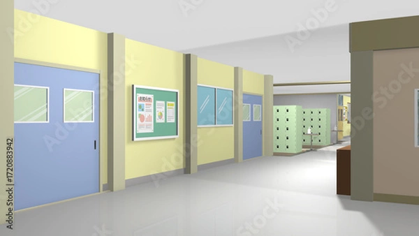 Obraz 学校の玄関や職員室前を背景にするアニメーションに最適なイラスト（使用するアニメーションに合わせて多種多様のアングルを準備しました）