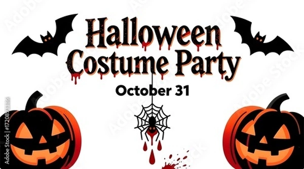 Fototapeta Minimal Halloween Costume Party Poster with White Background and Spooky Elements